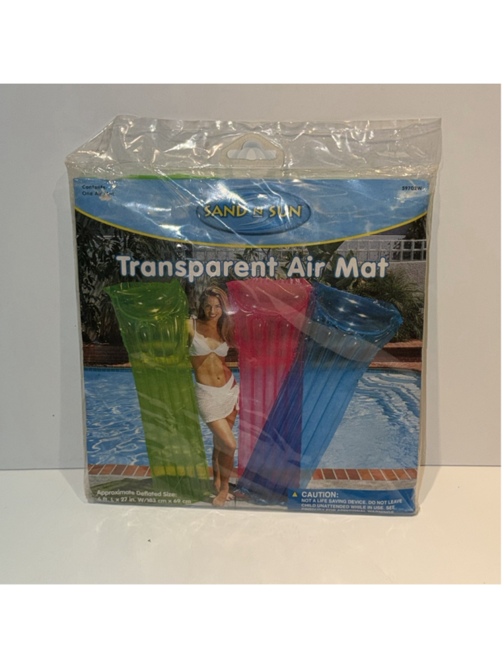 Sand N Sun NOS Vtg 1990 Pool Air Mat Float With Air Pillow 6ft L x 27in W Green